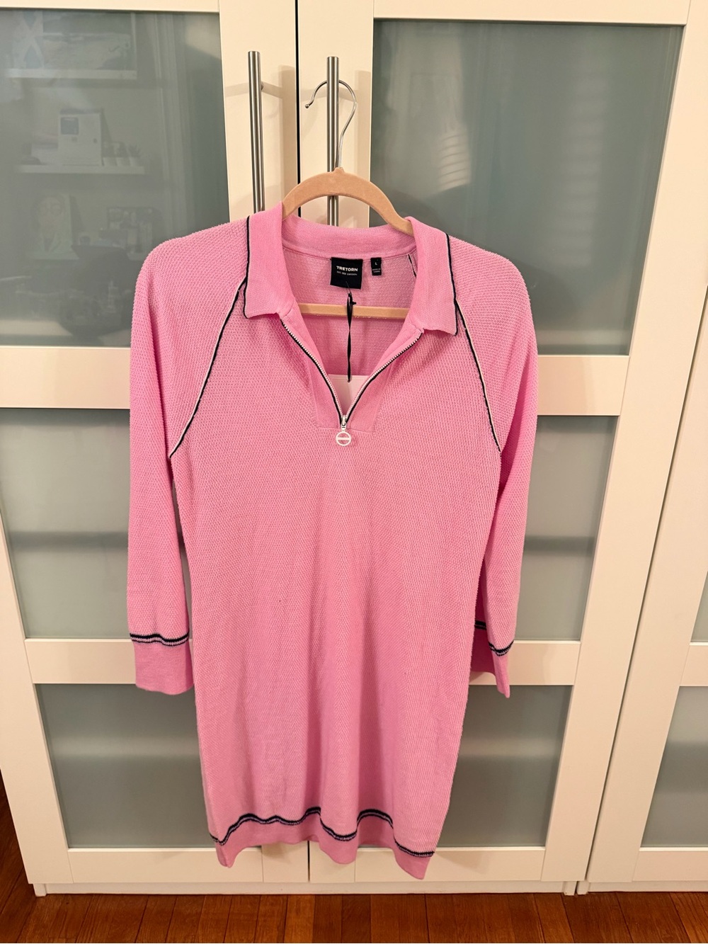 Tretorn Pink V-Neck Merino Wool Sweater with Black Contrast Trim (2 small holes)